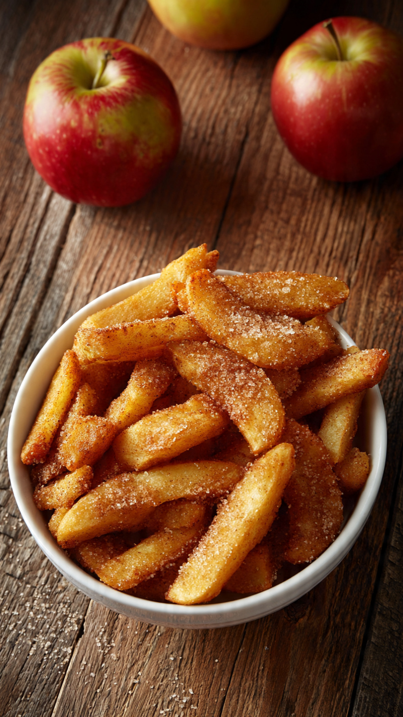 Air Fryer Apple Fries with Cinnamon Sugar and Caramel Dip