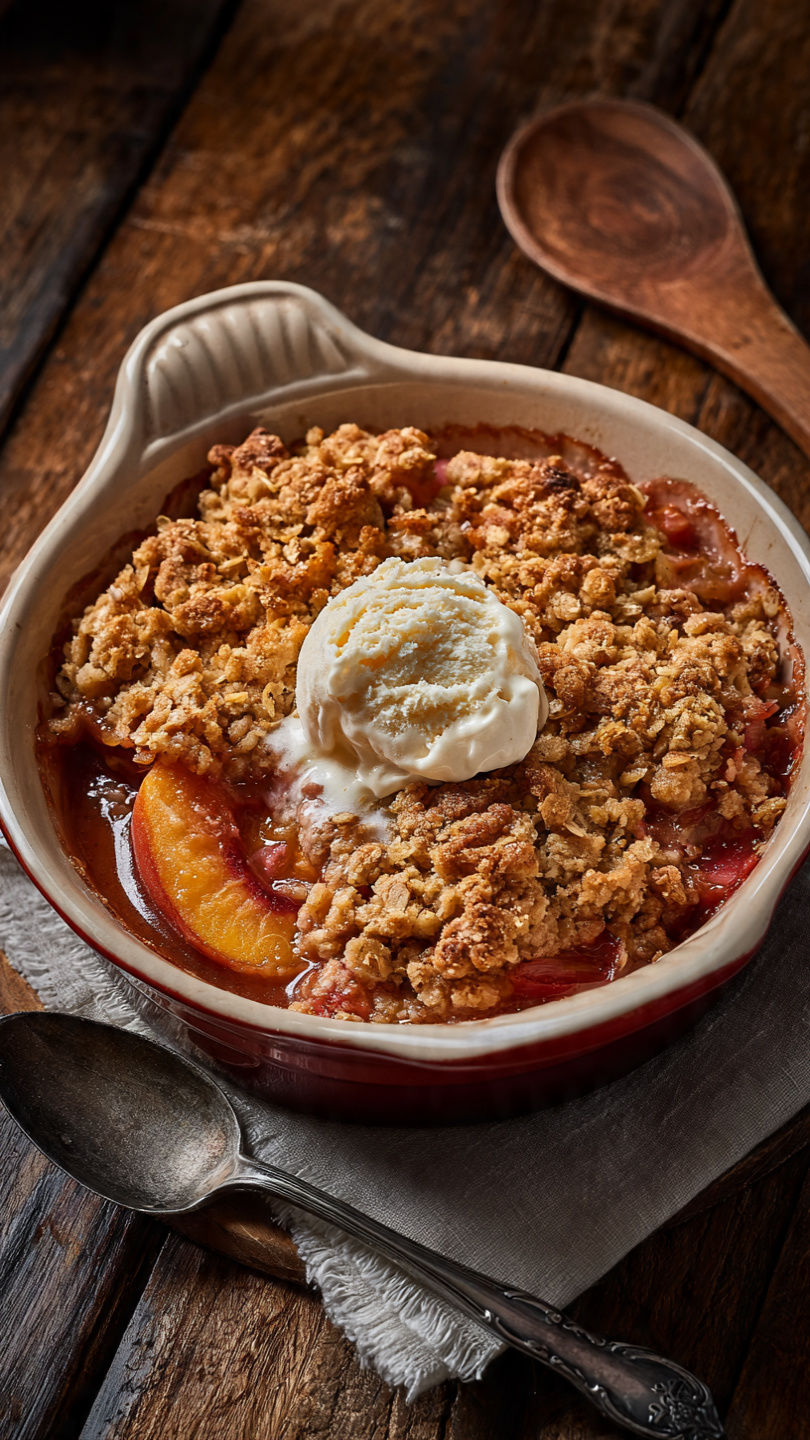 Peach Rhubarb Crisp with Brown Sugar Oat Topping