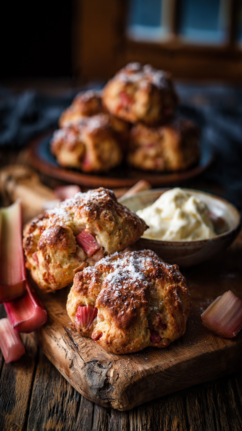 Tender Rhubarb Scones with Sweet Vanilla Glaze