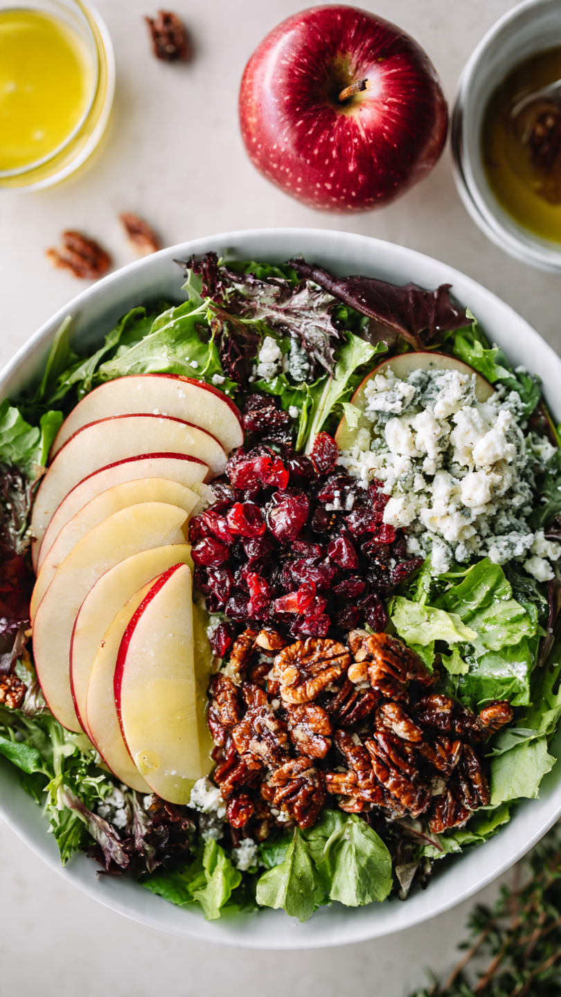 Apple Cranberry Salad with Candied Walnuts and Honey Poppy Seed Dressing